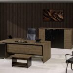 Deri detaylı lüks yönetici masa takımı.