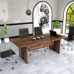 Minimalist tasarımlı beyaz toplantı masası.