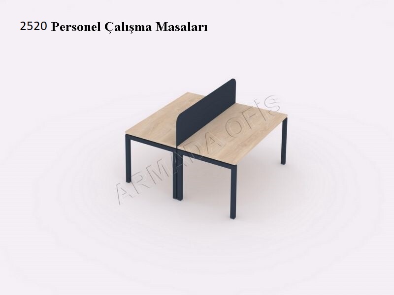2520 Workstation Çalışma Masası Ahşap detaylara sahip çoklu çalışma masası.