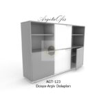 Modern ofis tasarımı için kapaksız ahşap dosya dolapları.